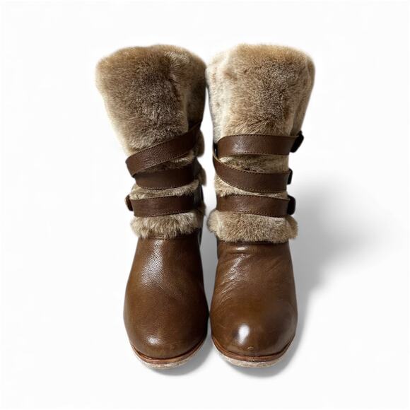 Stuart Weitzman Heeled Faux Fur Boots Boho Chic Rare Deisigner - Picture 2 of 7